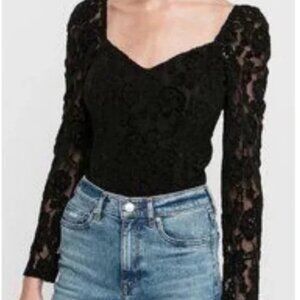 Wild Fable Black Lace Long Sleeve Underwire Bodysuit